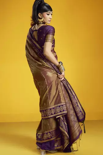 copper pure silk blend saree with silk blend blouse | elegant festival & summer wear