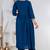 Blue lace solid rayon stitched v-neck flared pant suit set
