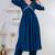Blue lace solid rayon stitched v-neck flared pant suit set