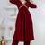Maroon lace solid rayon stitched v-neck flared pant suit set