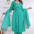 Green lace solid rayon stitched v-neck flared pant suit set