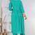 Green lace solid rayon stitched v-neck flared pant suit set