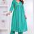 Green lace solid rayon stitched v-neck flared pant suit set