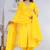Yellow lace solid rayon stitched v-neck flared pant suit set