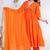 Orange lace solid rayon stitched v-neck flared pant suit set