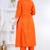 Orange lace solid rayon stitched v-neck flared pant suit set