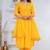 Mustard lace solid rayon stitched v-neck flared pant suit set