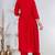 Red lace solid rayon stitched v-neck flared pant suit set