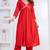 Red lace solid rayon stitched v-neck flared pant suit set