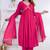 Pink lace solid rayon stitched v-neck flared pant suit set