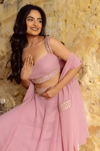 Seductive Pastel Pink Faux Georgette beautiful umbrella cut ethnic Lehenga Choli