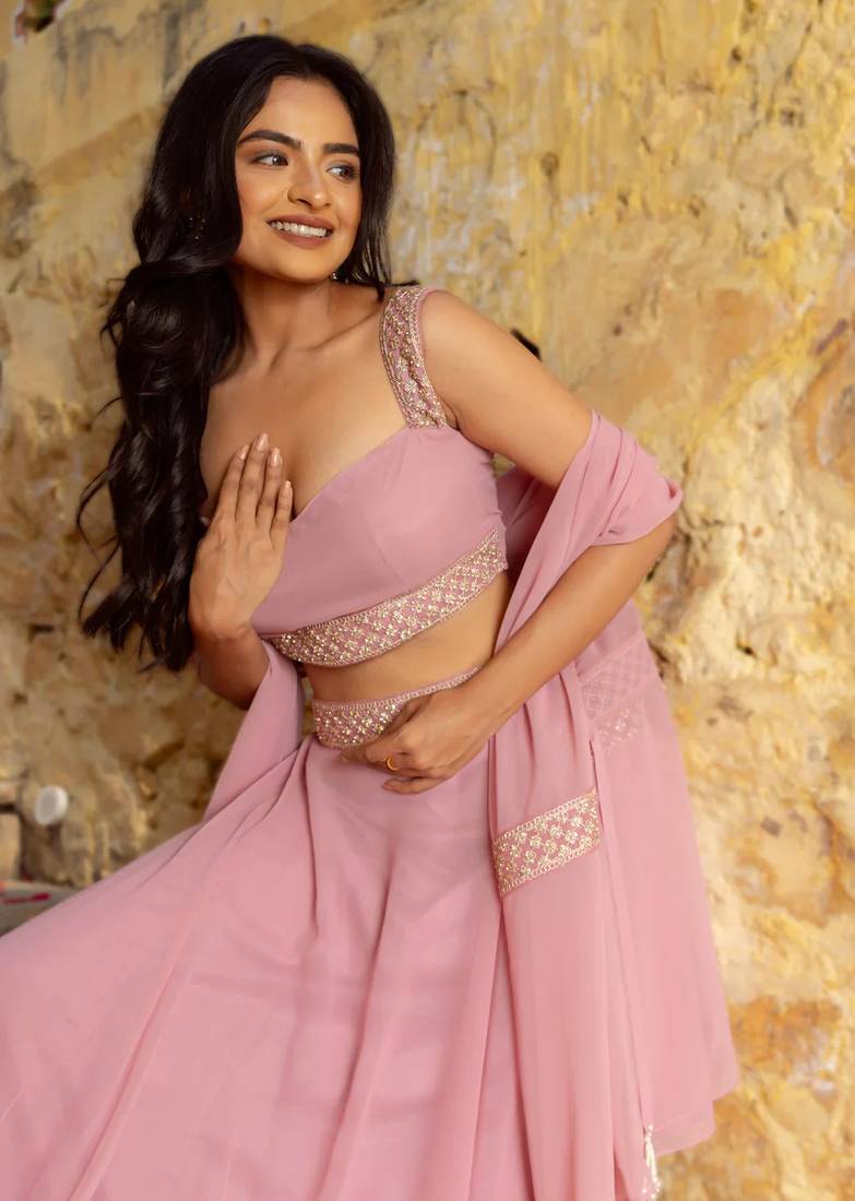 Seductive Pastel Pink Faux Georgette beautiful umbrella cut ethnic Lehenga Choli