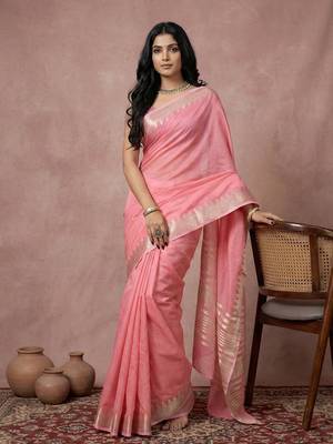 pink soft cotton saree with zari border | comfortable daily wear 1