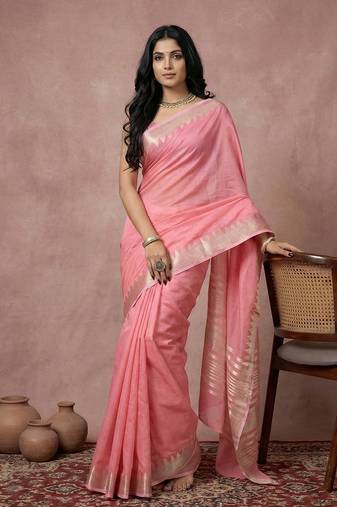 pink soft cotton saree with zari border | comfortable daily wear