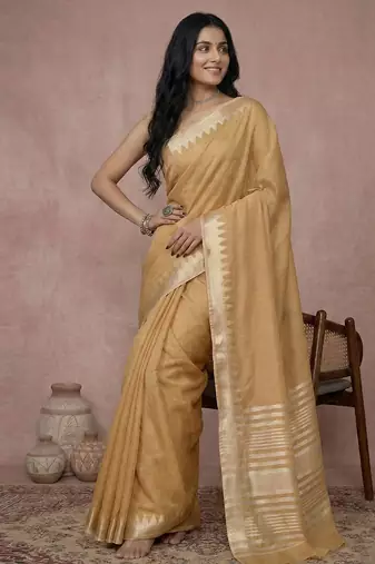 light yellow soft cotton saree with zari border | comfortable daily wear
