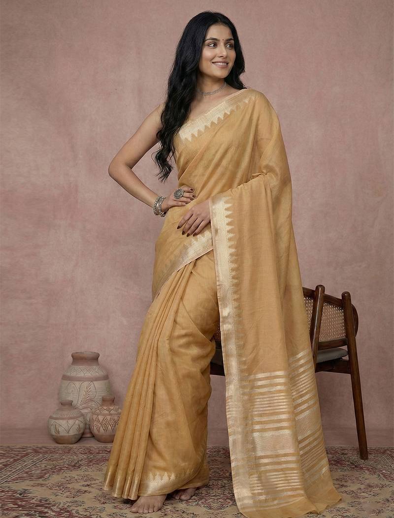 light yellow soft cotton saree with zari border | comfortable daily wear