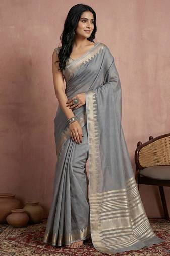 grey soft cotton saree with zari border | comfortable daily wear