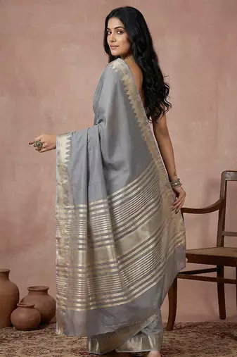 grey soft cotton saree with zari border | comfortable daily wear