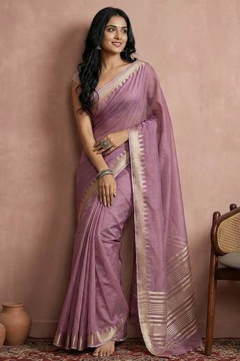 pink soft cotton saree with zari border | comfortable daily wear