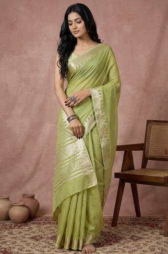 light green soft cotton saree with zari border | comfortable daily wear