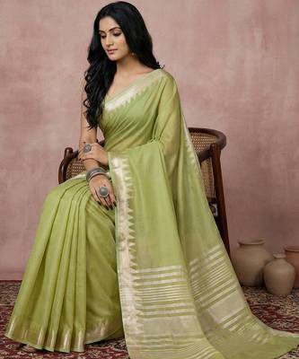 light green soft cotton saree with zari border | comfortable daily wear 3