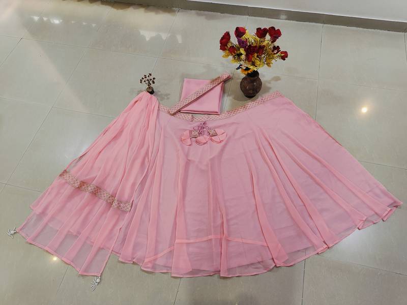 Seductive Pastel Pink Faux Georgette beautiful umbrella cut ethnic Lehenga Choli
