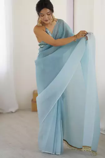 light sky blue ready-to-wear candy crush art silk saree with satin art silk blouse