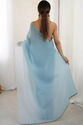 light sky blue ready-to-wear candy crush art silk blend saree with satin art silk blend blouse