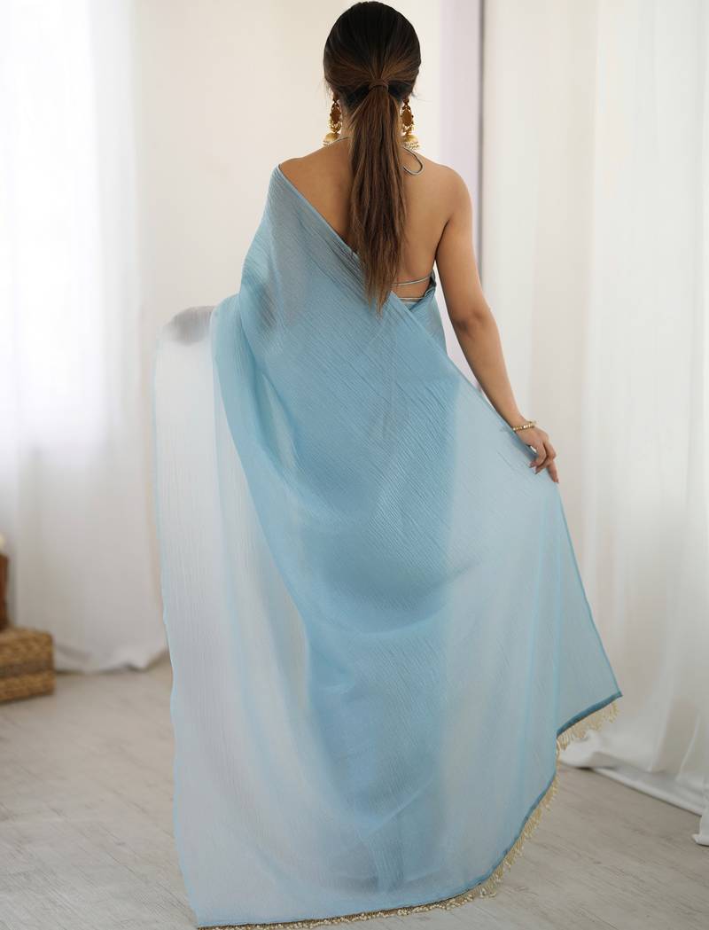 light sky blue ready-to-wear candy crush art silk saree with satin art silk blouse