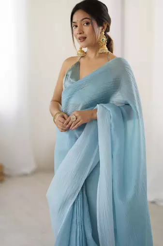 light sky blue ready-to-wear candy crush art silk blend saree with satin art silk blend blouse