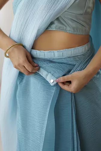 light sky blue ready-to-wear candy crush art silk blend saree with satin art silk blend blouse