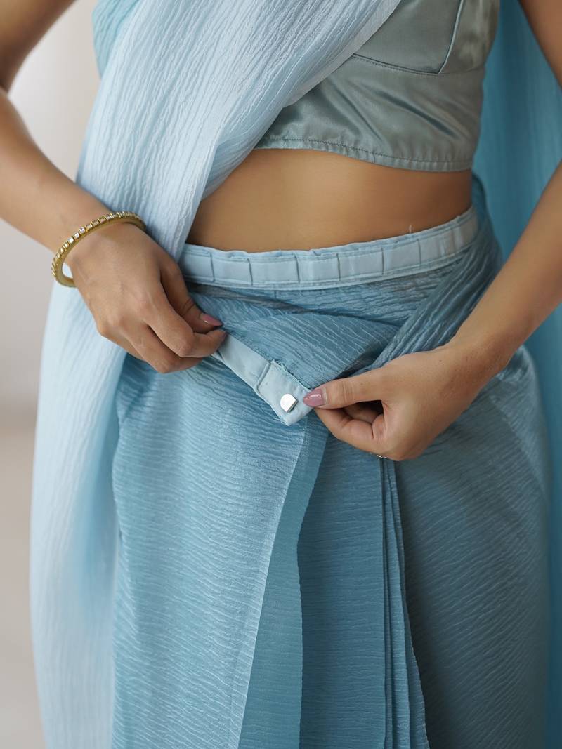 light sky blue ready-to-wear candy crush art silk saree with satin art silk blouse