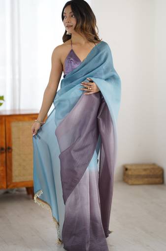 dark purple ready-to-wear candy crush art silk saree with satin art silk blouse