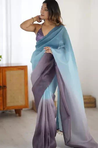 dark purple ready-to-wear candy crush art silk blend saree with satin art silk blend blouse