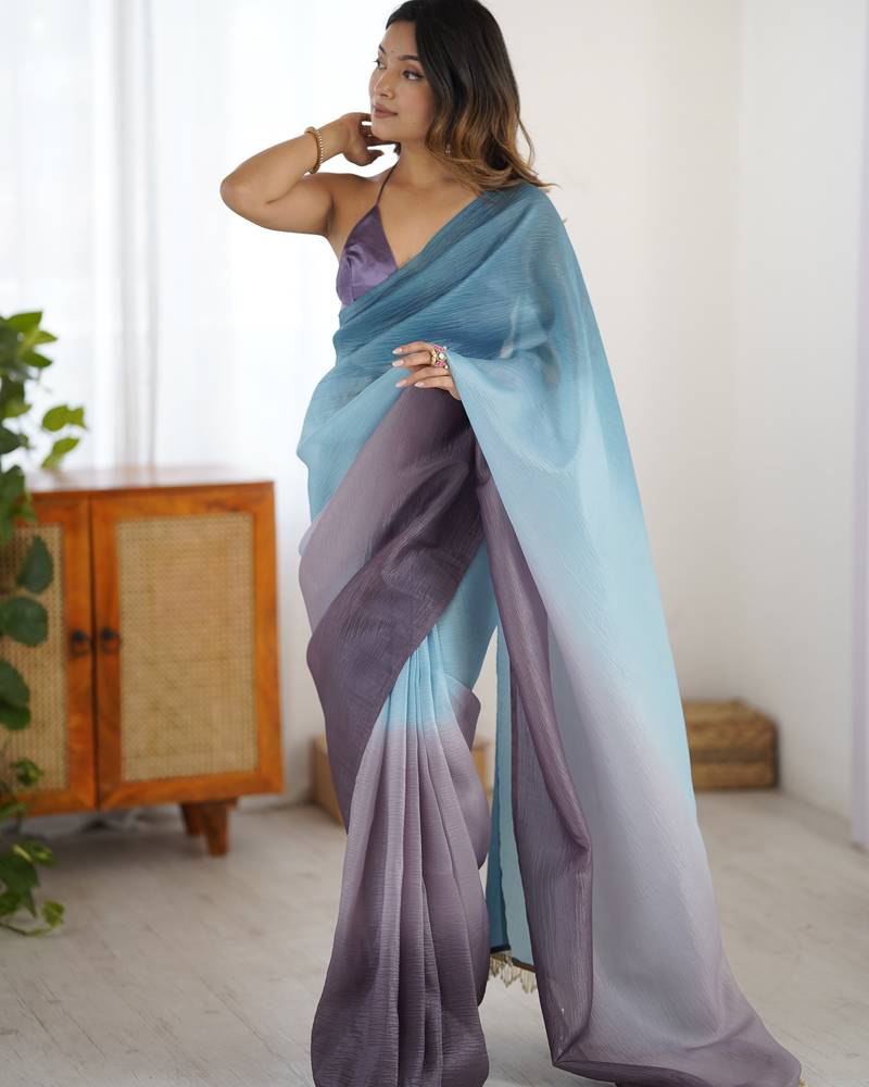 dark purple ready-to-wear candy crush art silk saree with satin art silk blouse