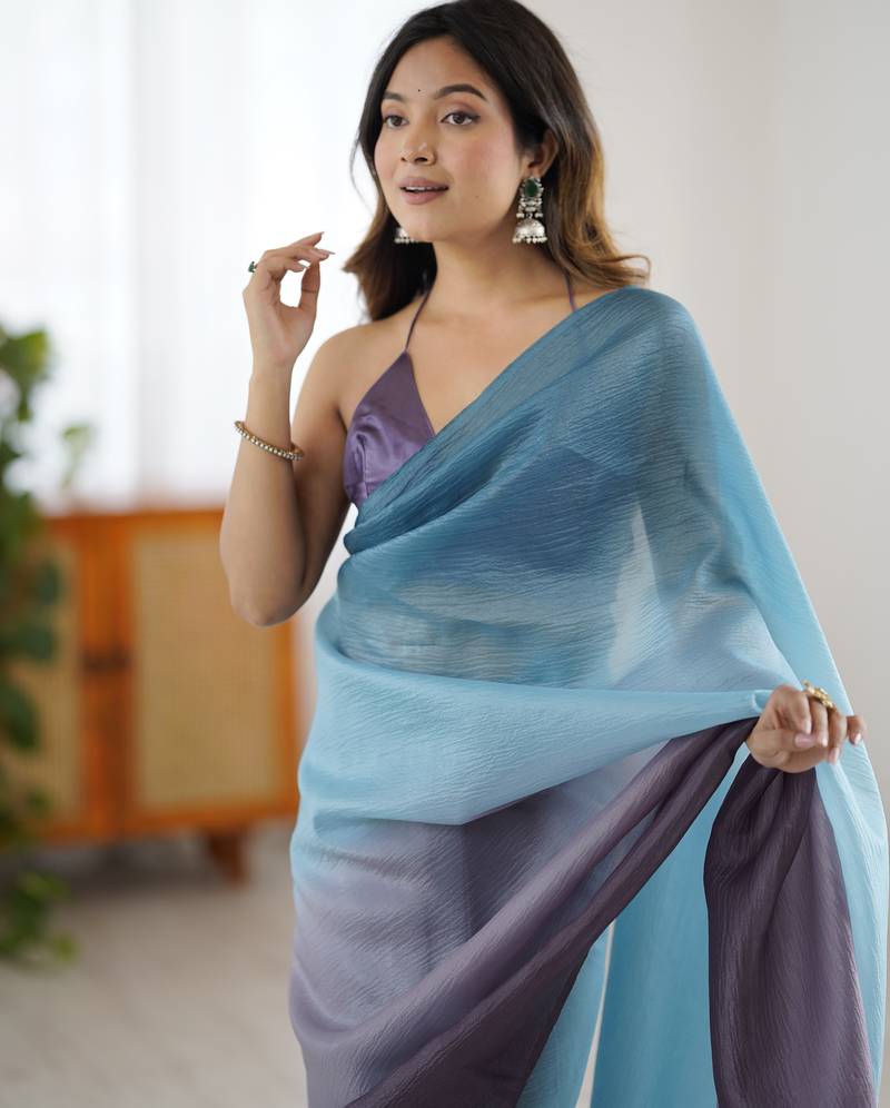 dark purple ready-to-wear candy crush art silk saree with satin art silk blouse