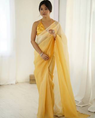 yellow ready-to-wear candy crush art silk blend saree with satin art silk blend blouse 1