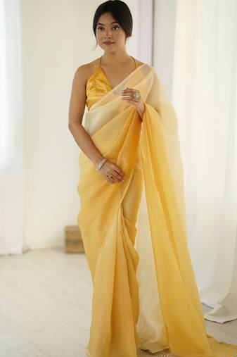 yellow ready-to-wear candy crush art silk saree with satin art silk blouse
