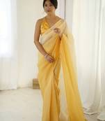 yellow ready-to-wear candy crush art silk saree with satin art silk blouse
