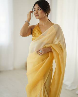 yellow ready-to-wear candy crush art silk blend saree with satin art silk blend blouse 2
