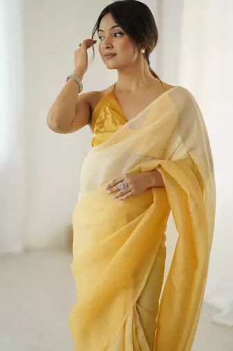 yellow ready-to-wear candy crush art silk blend saree with satin art silk blend blouse