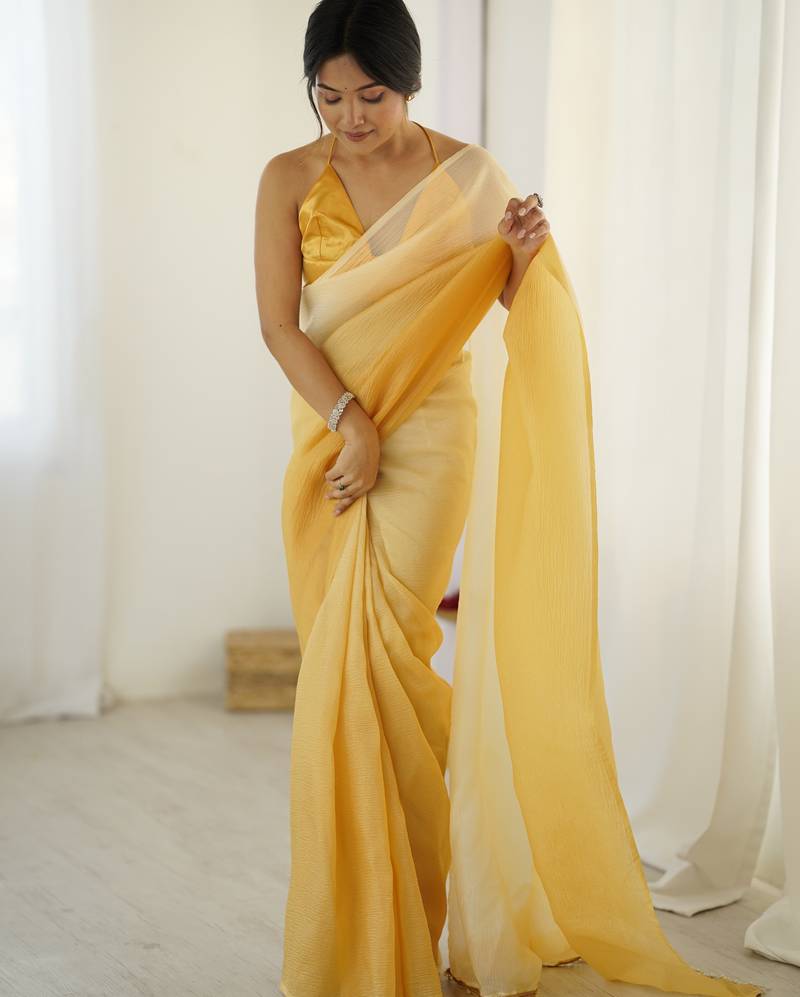 yellow ready-to-wear candy crush art silk saree with satin art silk blouse