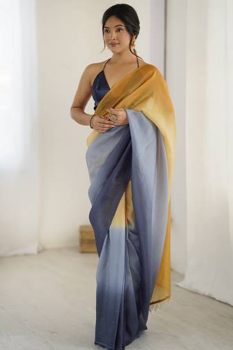 dark navy blue ready-to-wear candy crush art silk saree with satin art silk blouse