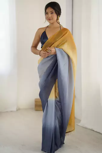 dark navy blue ready-to-wear candy crush art silk saree with satin art silk blouse