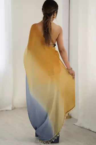 dark navy blue ready-to-wear candy crush art silk blend saree with satin art silk blend blouse
