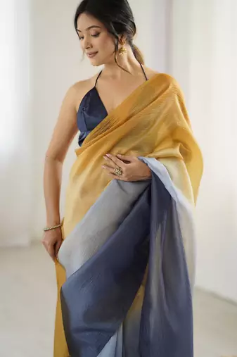 dark navy blue ready-to-wear candy crush art silk blend saree with satin art silk blend blouse