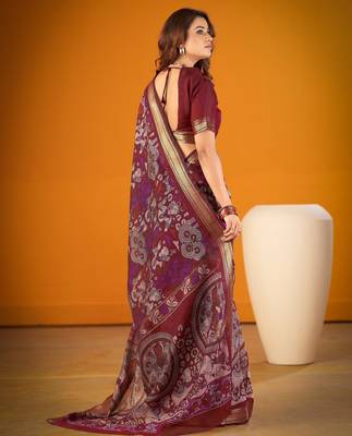 maroon elegant kalamkari zari chanderi saree with matching blouse polyester viscose 2