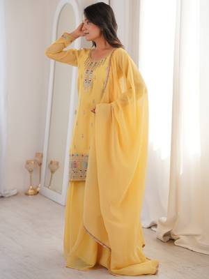 Superb Yellow Dori Embroidered Silk Haldi Wear Sharara Suit 4