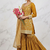 Sequence embroidery work mustered yellow color sharara suit
