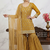 Sequence embroidery work mustered yellow color sharara suit